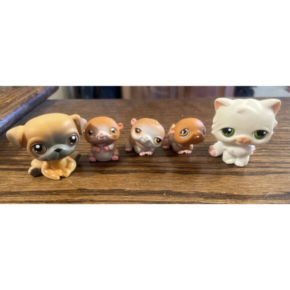 LPS Littlest Pet Shop Lot Of 5 Hasbro Hamster, White Cat Green Eyes, Dog 2004￼ - Picture 1 of 6